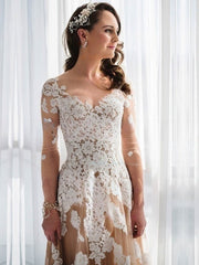 Illusion Tulle Floor-length Wedding Dresses With Appliques Lace Ball Gown