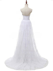 A-Line Sweetheart Lace Sweep Train Wedding Dress With Appliques Lace