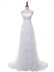 A-Line Sweetheart Lace Sweep Train Wedding Dress With Appliques Lace