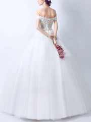 Timeless Elegance - Ball Gown Off-the-shoulder Tulle Floor-length Wedding Dress With Appliques Lace