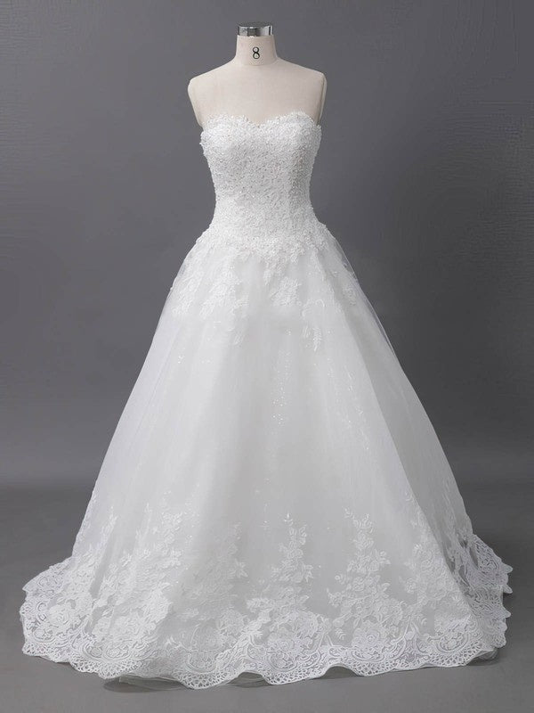 Beautiful Appliques Lace Sweetheart Wedding Dress with Tulle Court Train