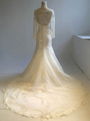 Lace Appliques Trumpet/Mermaid Illusion Tulle Court Train Wedding Dresses