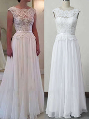 A-line Illusion Chiffon Floor-length Wedding Dress with Appliques Lace