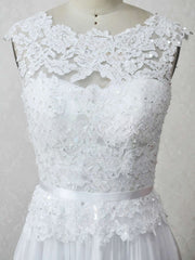 A-line Illusion Chiffon Floor-length Wedding Dress with Appliques Lace