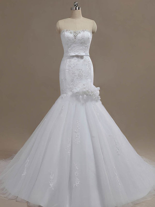 Mermaid Sweetheart Appliques Lace Tulle Wedding Dress