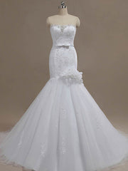 Mermaid Sweetheart Appliques Lace Tulle Wedding Dress