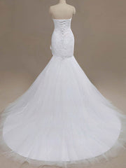 Mermaid Sweetheart Appliques Lace Tulle Wedding Dress