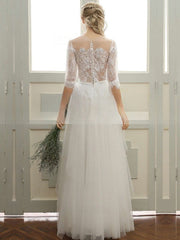 A-line Illusion Tulle Floor-length Wedding Dress With Appliques Lace