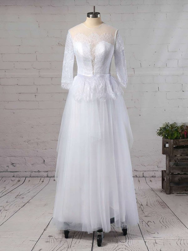 A-line Illusion Tulle Floor-length Wedding Dress With Appliques Lace