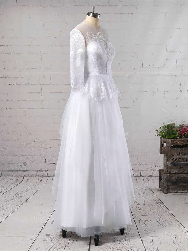 A-line Illusion Tulle Floor-length Wedding Dress With Appliques Lace