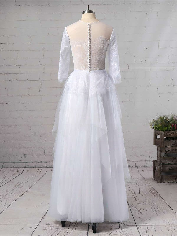 A-line Illusion Tulle Floor-length Wedding Dress With Appliques Lace