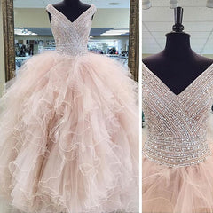 V-neck Tulle Ball Gown Wedding Dress with Cascading Ruffles