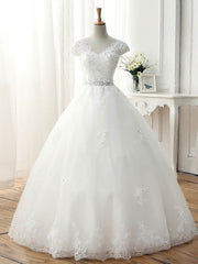 V-neck Tulle Ball Gown Wedding Dress With Beading