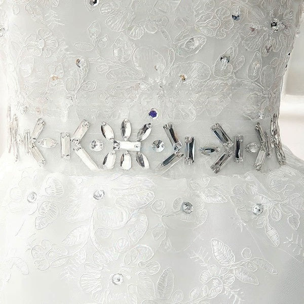 V-neck Tulle Ball Gown Wedding Dress With Beading