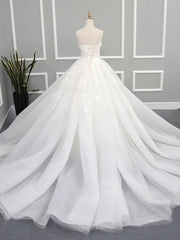Organza Chapel Train Wedding Dress with Appliques Lace for Ball Gowns