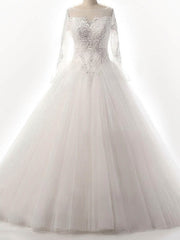 Elegant Ball Gown Illusion Tulle Floor-length Wedding Dress With Beading