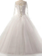 Elegant Ball Gown Illusion Tulle Floor-length Wedding Dress With Beading