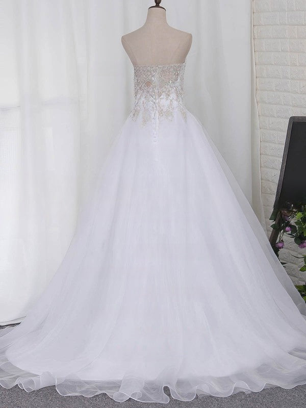 Organza Sweep Train Wedding Dresses with Beading - Ball Gown Sweetheart