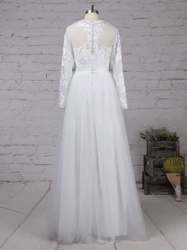 Illusion Tulle Floor-length Wedding Dress With Appliques Lace