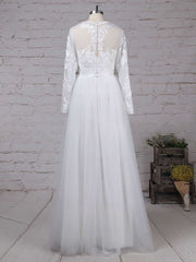Illusion Tulle Floor-length Wedding Dress With Appliques Lace