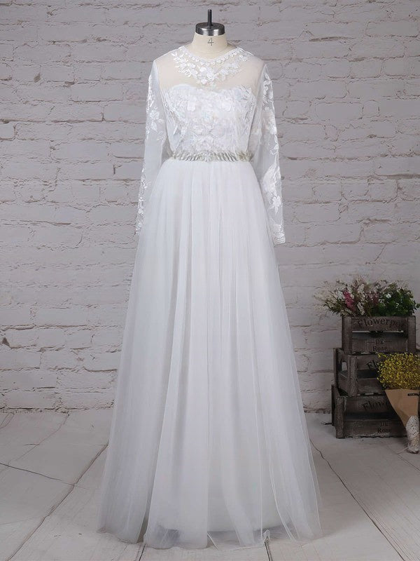 Illusion Tulle Floor-length Wedding Dress With Appliques Lace