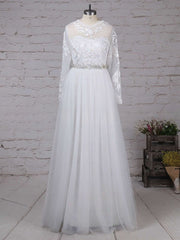 Illusion Tulle Floor-length Wedding Dress With Appliques Lace