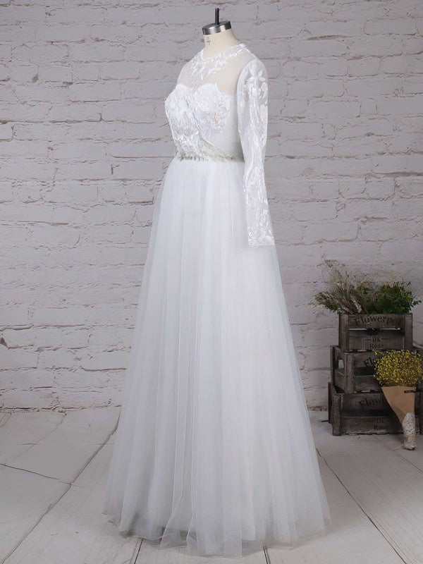 Illusion Tulle Floor-length Wedding Dress With Appliques Lace