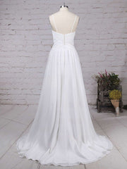 A-line V-neck Chiffon Sweep Train Wedding Dress with Ruffles