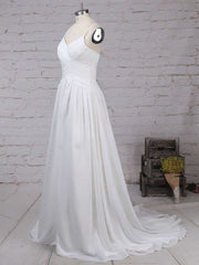 A-line V-neck Chiffon Sweep Train Wedding Dress with Ruffles