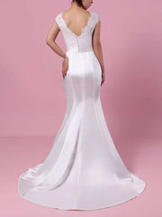 Elegant Trumpet/Mermaid Illusion Lace Satin Sweep Train Wedding Dress With Beading