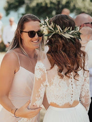 A-Line Illusion Chiffon Floor-Length Wedding Dress with Appliques Lace