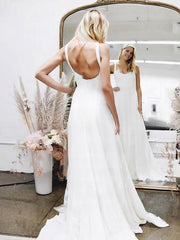 A-line Square Neckline Stretch Crepe Wedding Dress with Lace Sweep Train