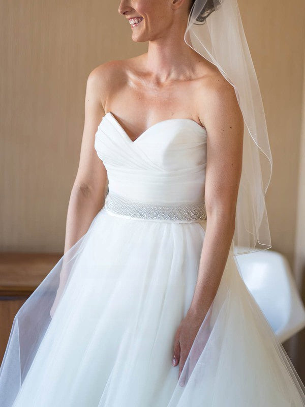 Beautiful Ball Gown Sweetheart Tulle Court Train Wedding Dress With Bow