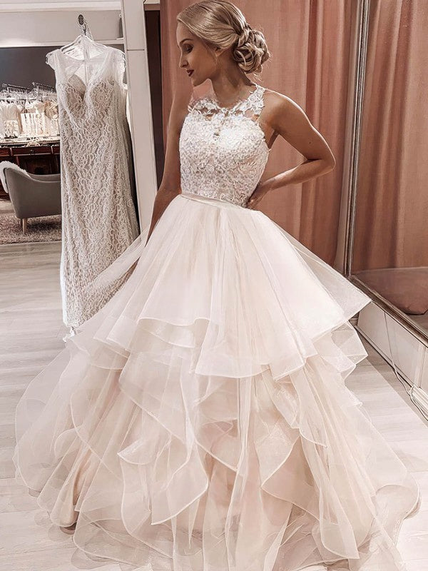Gorgeous Ball Gown Wedding Dress with Illusion Tulle and Cascading Ruffles