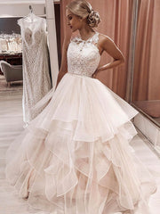 Gorgeous Ball Gown Wedding Dress with Illusion Tulle and Cascading Ruffles