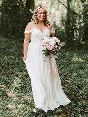 A-line Off-the-shoulder Chiffon Floor-length Wedding Dress With Ruffles