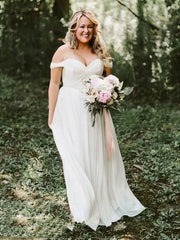A-line Off-the-shoulder Chiffon Floor-length Wedding Dress With Ruffles