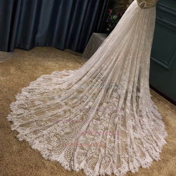 A-line V-neck Lace Court Train Wedding Dress