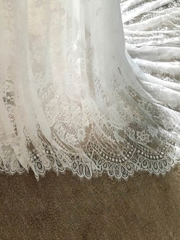 A-line V-neck Lace Court Train Wedding Dress