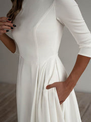 A-Line Scoop Neck Chiffon Sweep Train Wedding Dress With Pockets