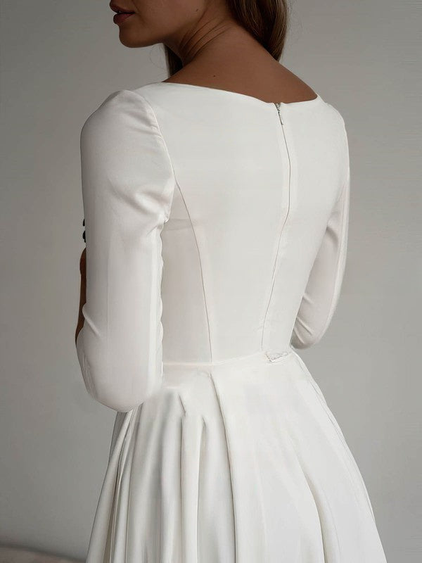 A-Line Scoop Neck Chiffon Sweep Train Wedding Dress With Pockets