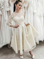 Illusion Lace A-line Tea-length Wedding Dresses