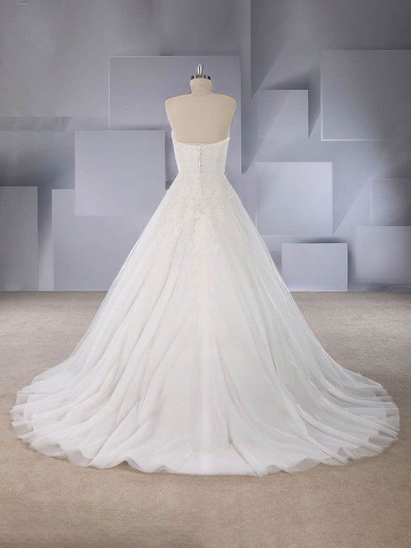 Beaded Sweetheart Ball Gown Tulle Wedding Dress with Sweep Train
