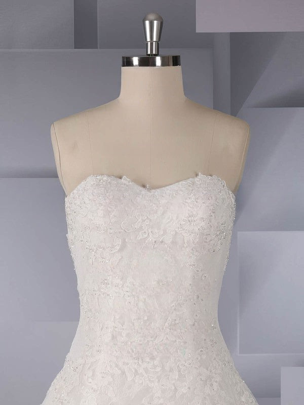 Beaded Sweetheart Ball Gown Tulle Wedding Dress with Sweep Train