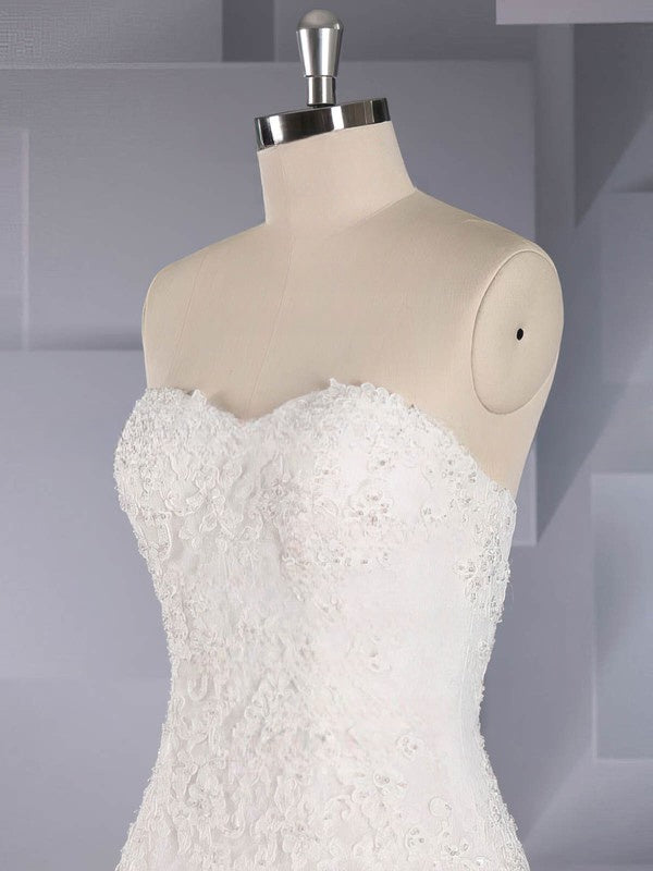 Beaded Sweetheart Ball Gown Tulle Wedding Dress with Sweep Train